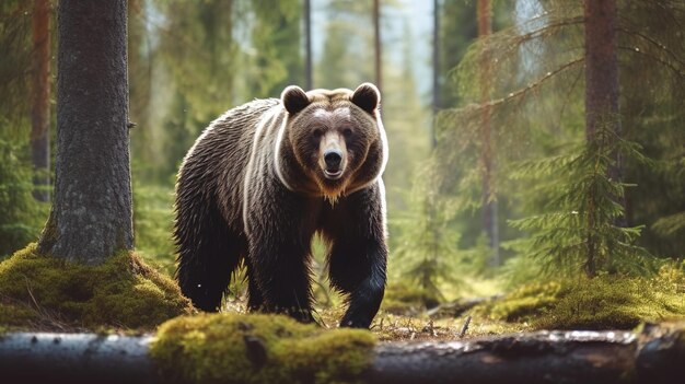 Orso bruno grizzly che cammina nella foresta dall'aspetto perfetto ultra Generativo ai