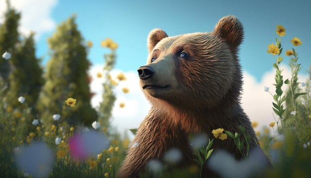 Orso bruno in fiore