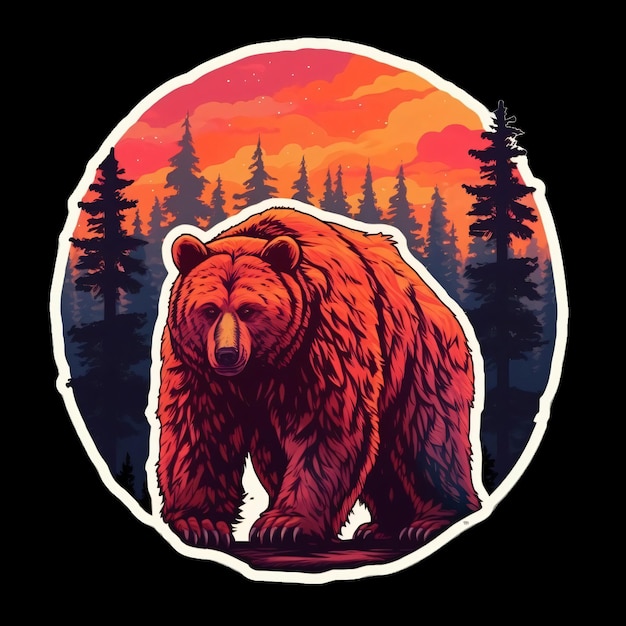 Orso bruno logo icona illustrazione vettore adesivo design tshirt isolato su sfondo scuro