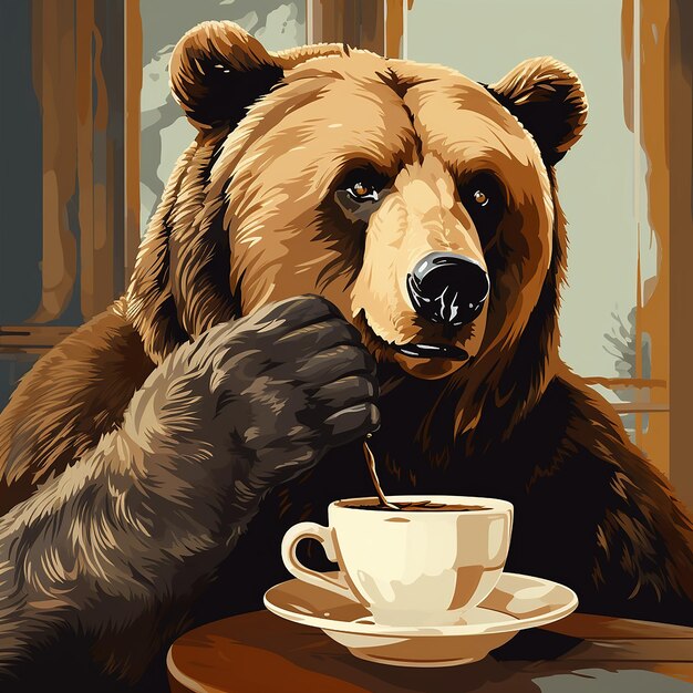 Orso che beve caffè