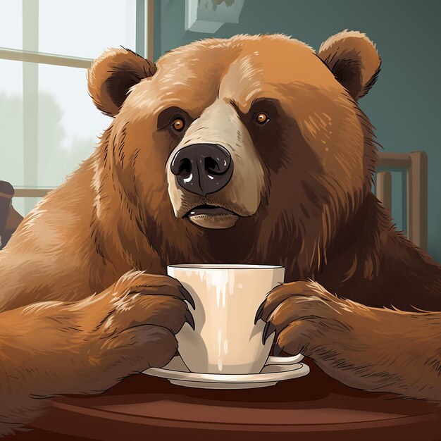 Orso che beve caffè