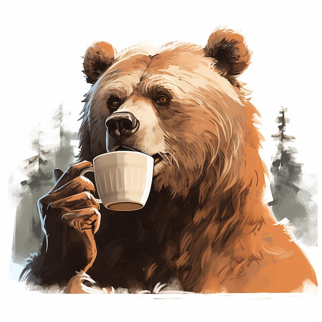 Orso che beve caffè