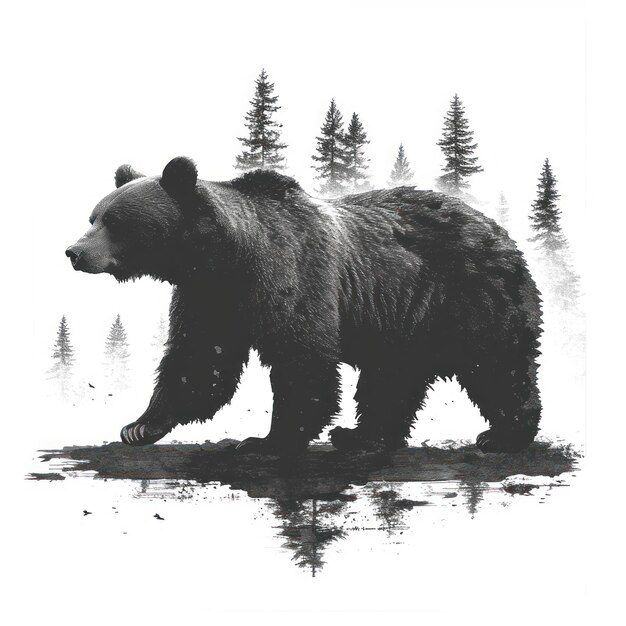 Orso che cammina in bianco e nero