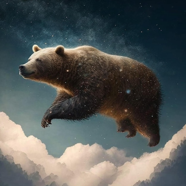 Orso che vola nel cielo generativo Ai