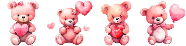 Orso con un cuore illustrazione ad acquerello su sfondo bianco concetto valentine39s giorno