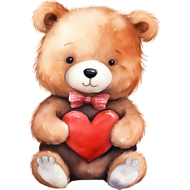 orso di peluche acquerello con cuore giorno di San Valentino