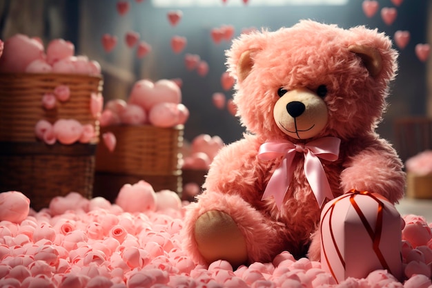 Orso di peluche con cuore rosa