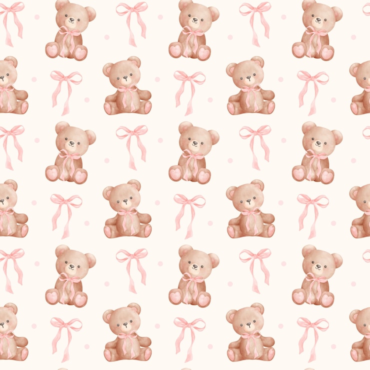 Foto orso di peluche coquette con fiocco a nastro rosa acquerello pittura a mano illustrazione alla moda