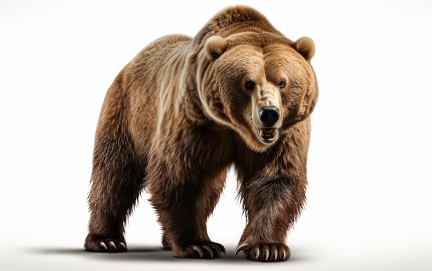 Orso grizzly marrone in piedi isolato su sfondo bianco