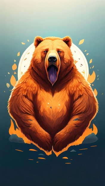 Orso grizzly su sfondo blu Illustrazione vettoriale