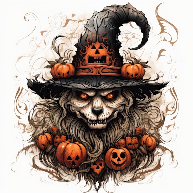 orso Halloween costume design vettoriale nello stile di ispirazione tatuaggio nero chiaro e arancione