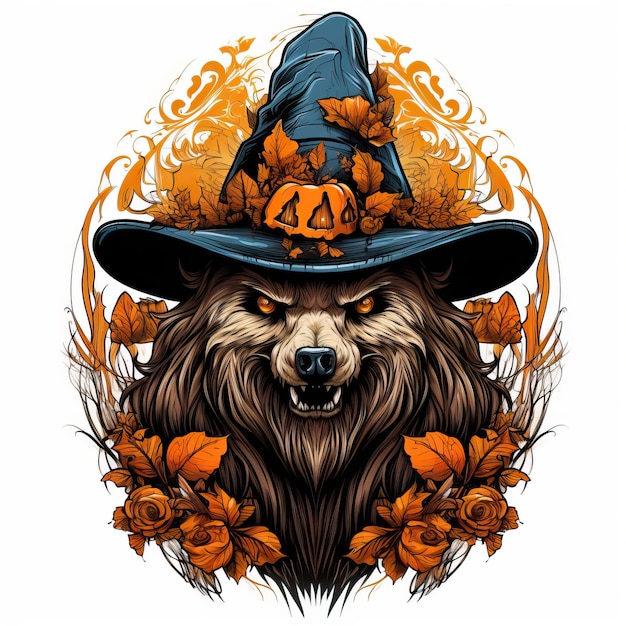 orso Halloween costume design vettoriale nello stile di ispirazione tatuaggio nero chiaro e arancione