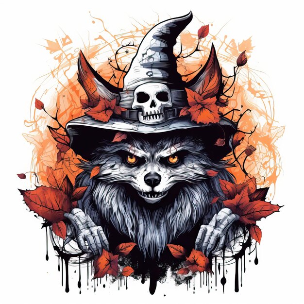 orso Halloween costume design vettoriale nello stile di ispirazione tatuaggio nero chiaro e arancione