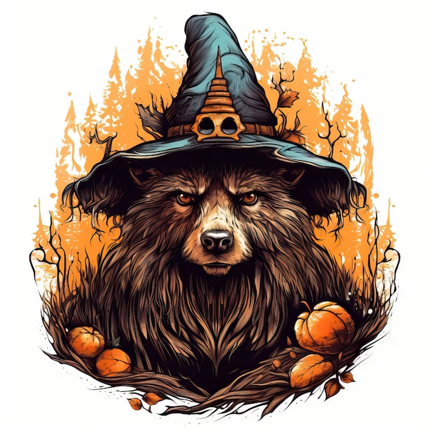 orso Halloween costume design vettoriale nello stile di ispirazione tatuaggio nero chiaro e arancione