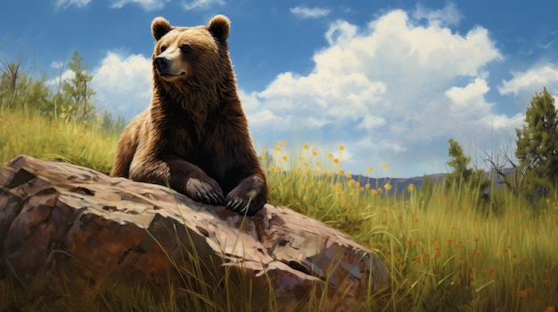 Orso in appoggio su roccia Una rappresentazione naturalistica in stile Greg Hildebrandt