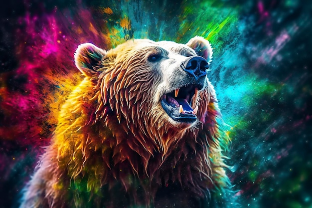 Orso in colori al neon IA generativa