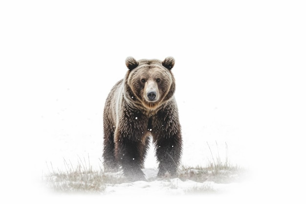 Orso in fauna selvatica sullo sfondo bianco IA generativa