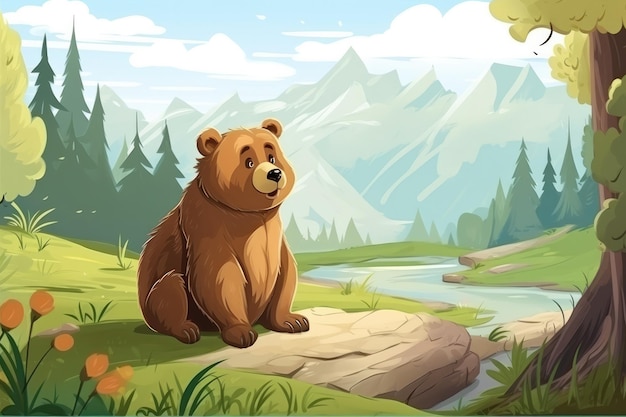 Orso in natura Illustrazione animale del fumetto disegnata Ai generativa