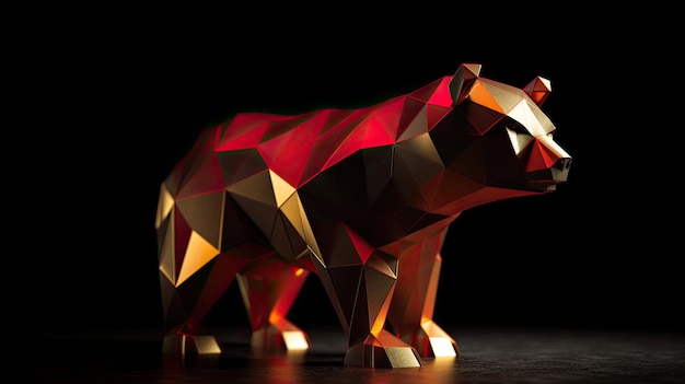 Orso in stile Gold Polygon su sfondo nero con tecnologia AI generativa