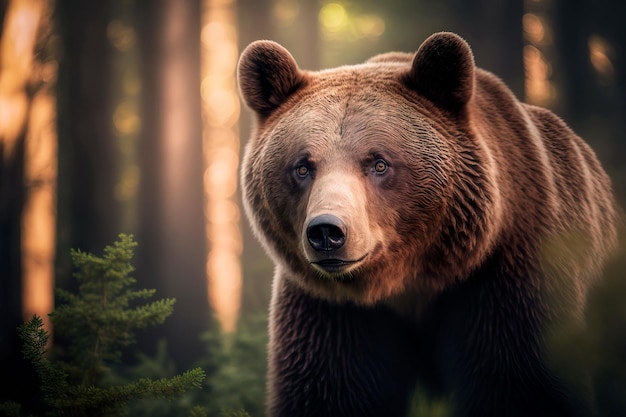 Orso nella foresta Ritratto di orso brunoIA generativa