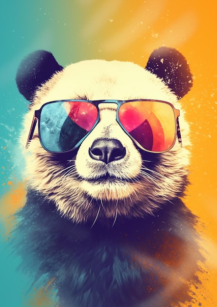 Orso panda che indossa occhiali da sole con uno sfondo giallo ai generativo