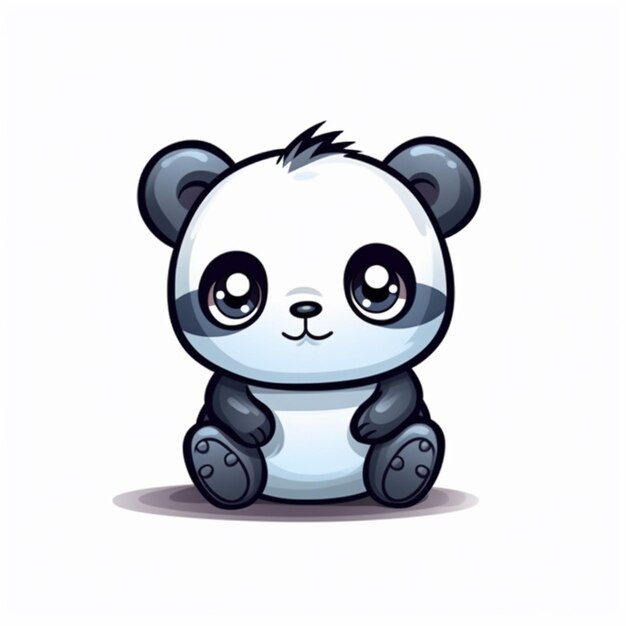 Orso panda dei cartoni animati seduto a terra con gli occhi spalancati generativo ai