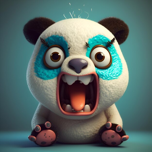 Orso panda divertente di cartoni animati con occhi grandi rendering 3D