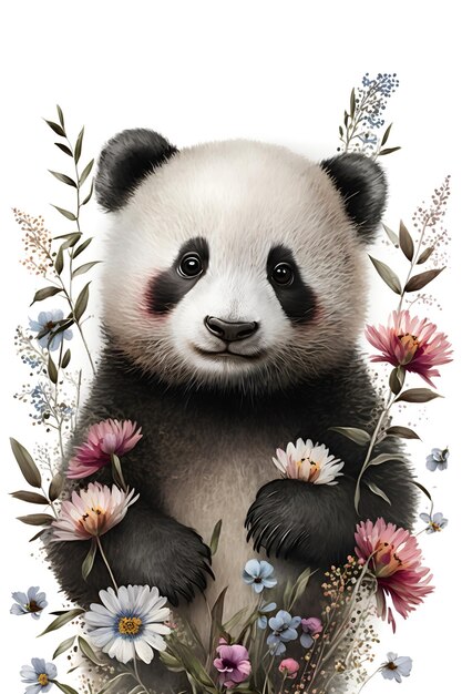 Orso panda in fiori