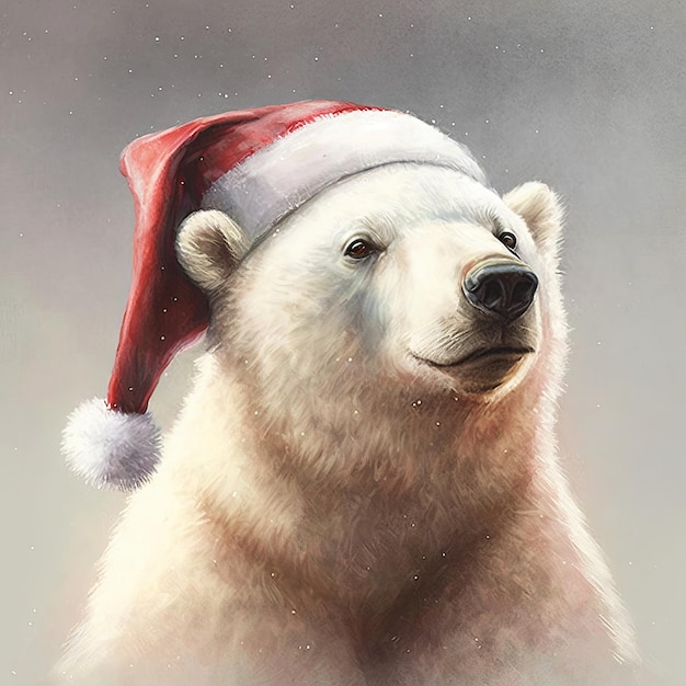 orso polare che indossa un cappello da Babbo Natale IA generativa