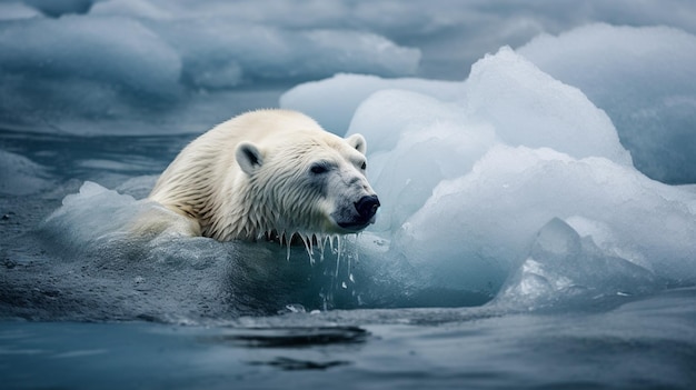 Orso polare che nuota nell'oceano