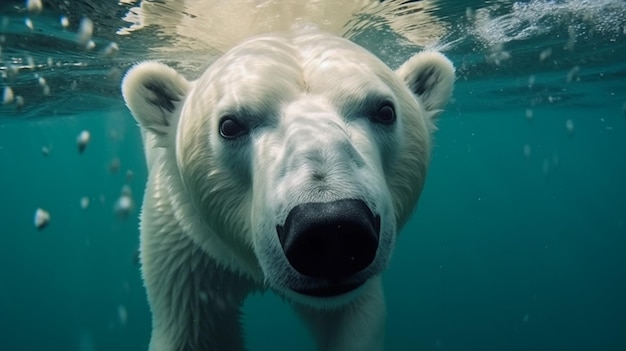 Orso polare che nuota sott'acqua generativo ai