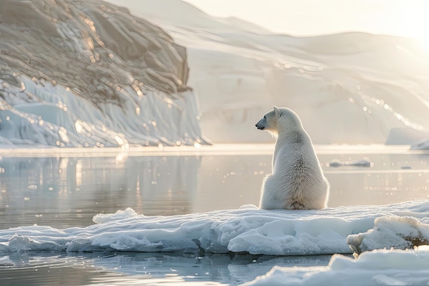 Orso polare che pratica yoga su un iceberg che trova la pace interiore in mezzo al paesaggio ghiacciato
