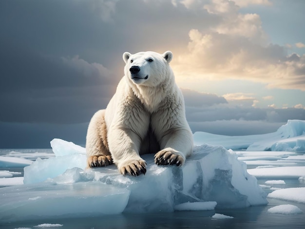 Orso polare in piedi su un iceberg che si sta sciogliendo campagna di estinzione degli animali