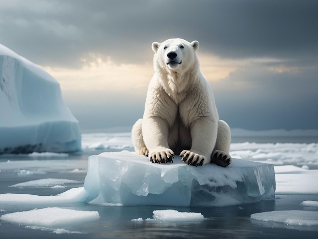 Orso polare in piedi su un iceberg che si sta sciogliendo campagna di estinzione degli animali