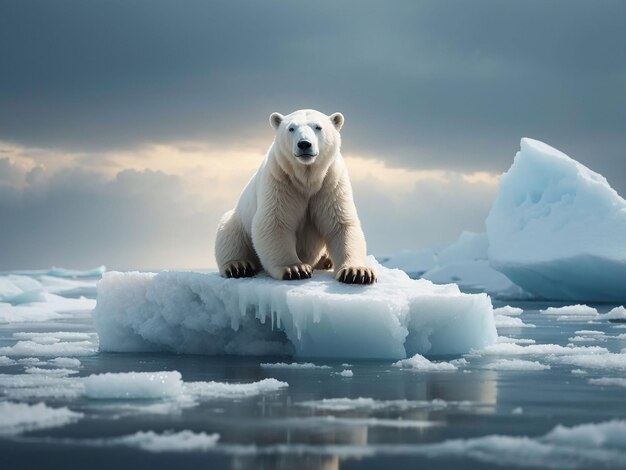 Orso polare in piedi su un iceberg che si sta sciogliendo campagna di estinzione degli animali