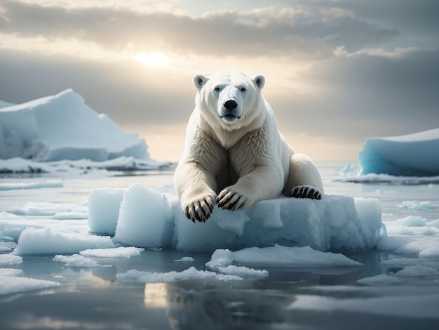 Orso polare in piedi su un iceberg che si sta sciogliendo campagna di estinzione degli animali