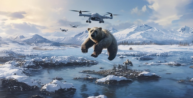 orso polare nel ghiaccio orso polaro nella regione orso polario droni che catturano orso nella neve