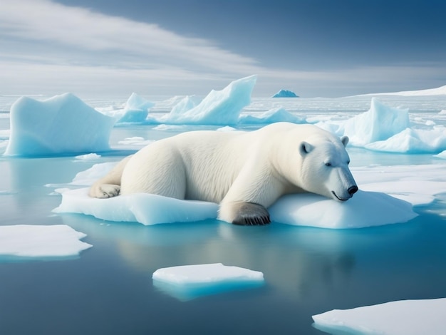 Orso polare sdraiato sul blocco di ghiaccio