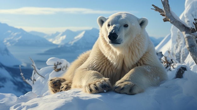 Orso polare seduto su una montagna di ghiaccio