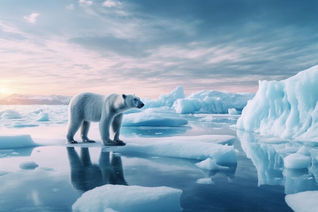 Orso polare su un lastrone di ghiaccio nell'Artico