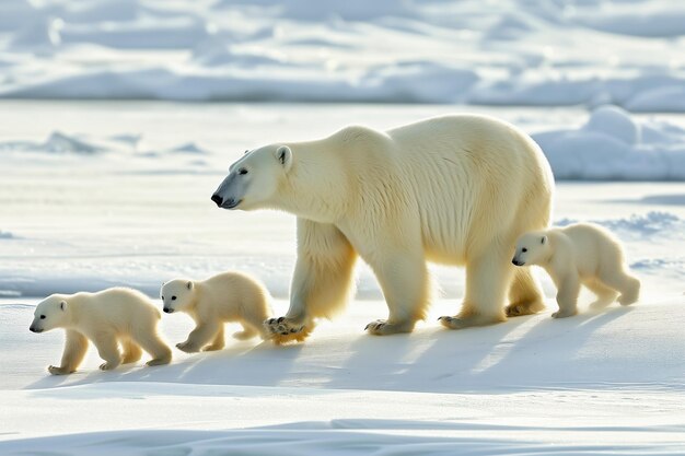 Orso polare Ursus maritimus madre e cuccioli sul ghiaccio a nord di Svalbard Norvegia artica