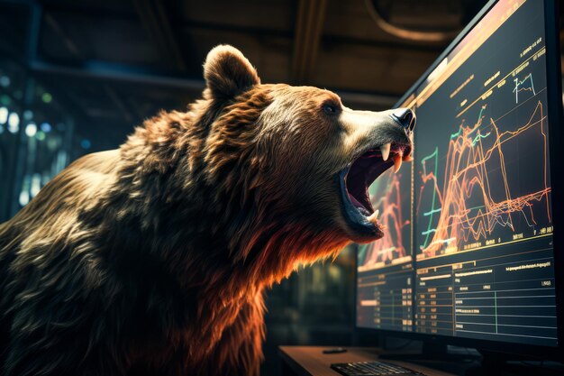 orso ruggente sul grafico di fondo borsa criptovaluta concetto di investimento finanziario