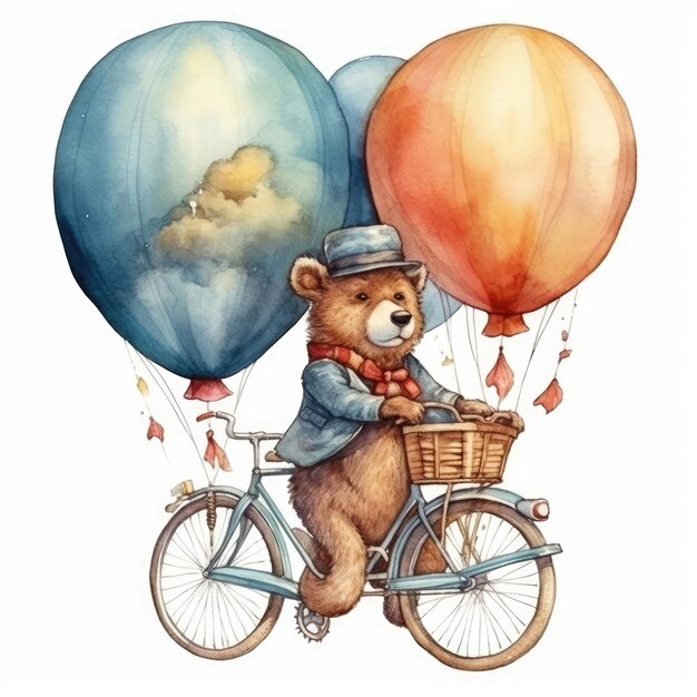 Orso su una bicicletta con palloncini