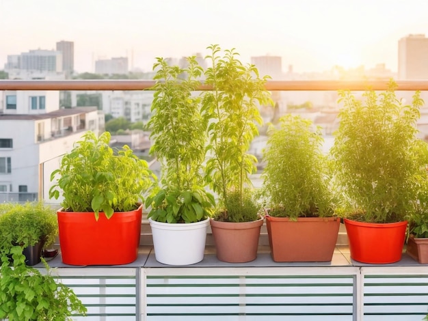 Orto cittadino su balcone sostenibile con rosmarino basilico menta pomodorini e altri easytogro