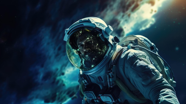 Osmonaut in tuta spaziale moderna nello spazio Elementi di questa immagine forniti dalle foto dell'astronauta spaziale della NASA