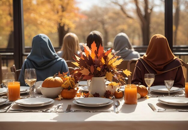 Ospiti senza volto al tavolo al brunch d'autunno