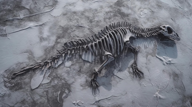 Ossa dello scheletro di un animale fossile nelle pietreIA generativa