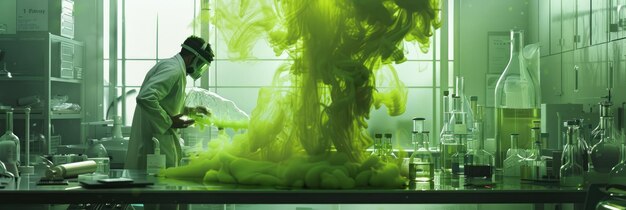 Osservare il vapore verde esotico in un laboratorio di sci-fi