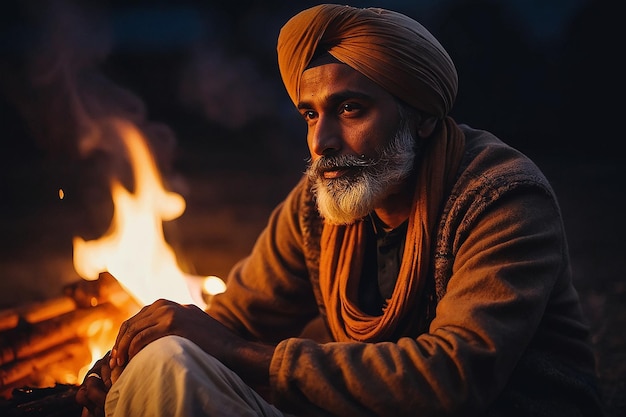 Osservare la festa di Lohri di notte con un fuoco di campo