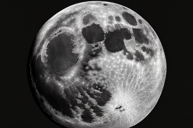 Osservata tramite un telescopio dall'emisfero settentrionale, la luna piena è isolata sopra il bianco
